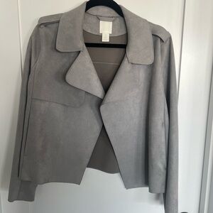 Women's Grey Suede-Look Open Front Jacket